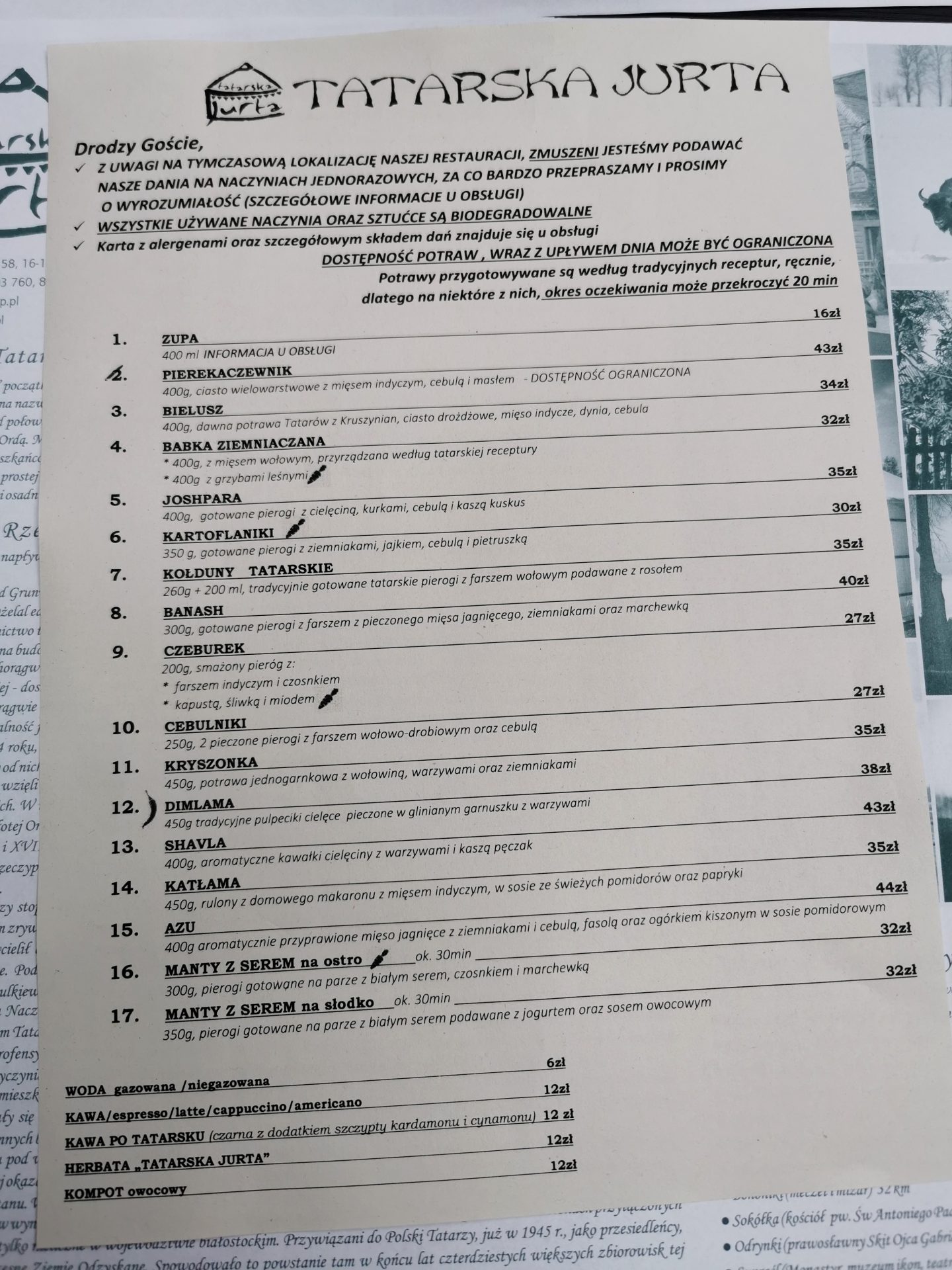 Menu tatarskiej jurty u Dżenetty - co zjeść na Podlasiu